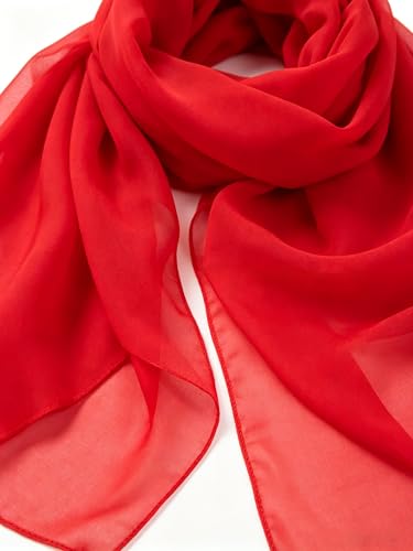 Mealah Women Lightweight Breathable Chiffon Scarf Solid Color Long Fashion Scarves Sun Protection Shawls Wrap - color: Red
