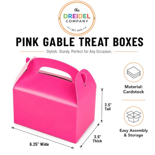The Dreidel Company 25-Count Pink Gable Treat Boxes, Party Favors, 6.25" x 3.5" x 3.5" Inch Box, 25-Pack (Pink) - color: Pink