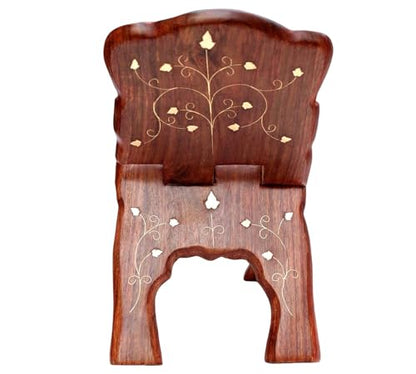 Wooden Hand Carved Rehal - Brown | Handcarfted Folding Book Display Stand for Reading & Prayer | Religious & Holy Books Stand for Home & Pooja (13x6 inch) - size: 13 inch
