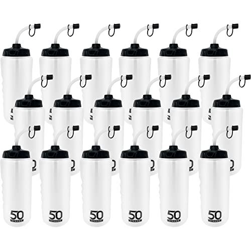 50 Strong 1 Liter Water Bottle with Straw – 18-Pack Easy-Squeeze Sports Bottles with Long Straw & Built-In Finger Grip – BPA-Free & Made in USA – Ideal for Hockey & Team Sports - size: 18 Pack