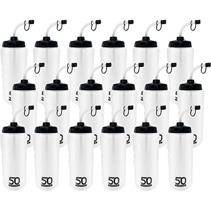 50 Strong 1 Liter Water Bottle with Straw – 18-Pack Easy-Squeeze Sports Bottles with Long Straw & Built-In Finger Grip – BPA-Free & Made in USA – Ideal for Hockey & Team Sports - size: 18 Pack