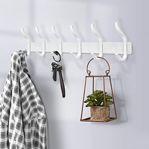 17 Inch Coat Rack Wall Mount with 6 Hooks, White Wall Hook Rack | Heavy Duty, for Hanging Backpack, Bag, Coat, Purse, Hat, Towel, Clothes, Coat Hanger Wall Mount for Entryway, Bathroom - color: White, size: 6 Hooks