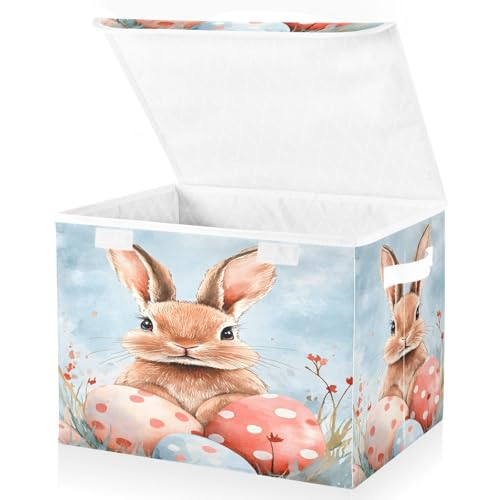 senya Easter Baskets Collapsible Storage Bins with Lids, Easter Rabbit Bunny K Storage Boxes Clothes Baskets for Organizing - color: Easter 1