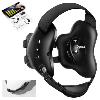 Trymaker Wrestling Headgear, Youth Head Gear with Chin Cup & Pad | Age 10+, Sorf Triple-Layer Ear Guard, 4-Point Adjustment System, MMA, Jiu-Jitsu, BJJ - color: Black Headgear & Black Strap