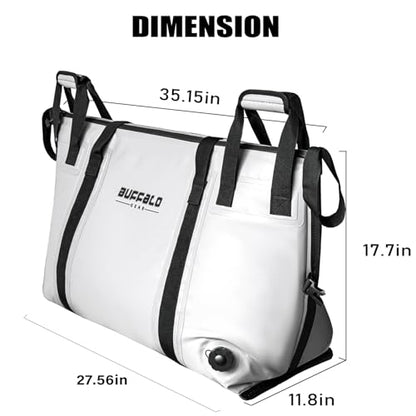 Buffalo Gear Insulated Fish Cooler - 27.5QT 58QT Waterproof Flat Bottom Bag, Leakproof and Fishing Kill Bag - color: White-58QT