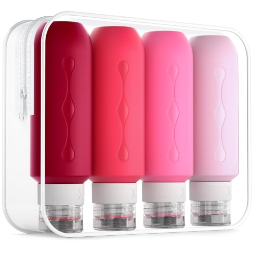 Gemice Travel Bottles for Toiletries, Tsa Approved Travel 6oz Size Containers with Clear Bag, BPA Free Leak Proof Travel Tubs Refillable Liquid Travel Accessories for Cometic Shampoo Lotion - color: Pink, size: 6 Ounces