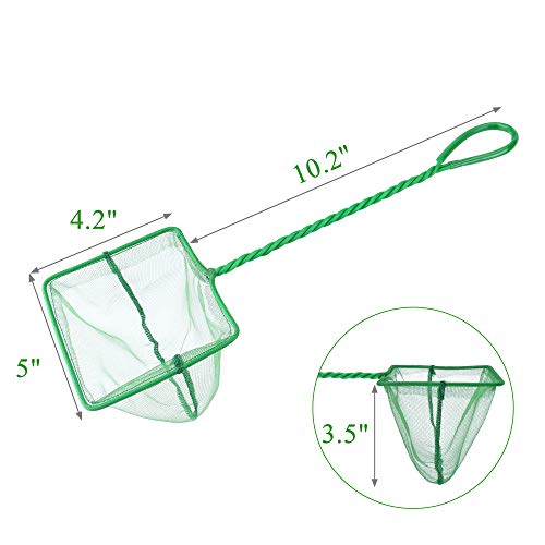 Lpraer 4in 5in 6in Aquarium Fish Net Green Fine Mesh Nylon Net Collection with 11" Long Handle Square Quick Catch Fish Net for Fish Tank - color: Green, size: 5 inch