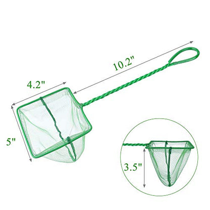 Lpraer 4in 5in 6in Aquarium Fish Net Green Fine Mesh Nylon Net Collection with 11" Long Handle Square Quick Catch Fish Net for Fish Tank - color: Green, size: 5 inch