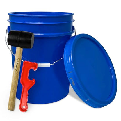 5 Gallon Bucket w/Lid, Food Grade BPA-Free, 1 Pack, Blue | Airtight Lid, Mallet and Lid Opener Included, Heavy-Duty 90 Mil HDPE Plastic, Food-Safe Durable Container, Made in USA - color: Blue, size: 1 Pack
