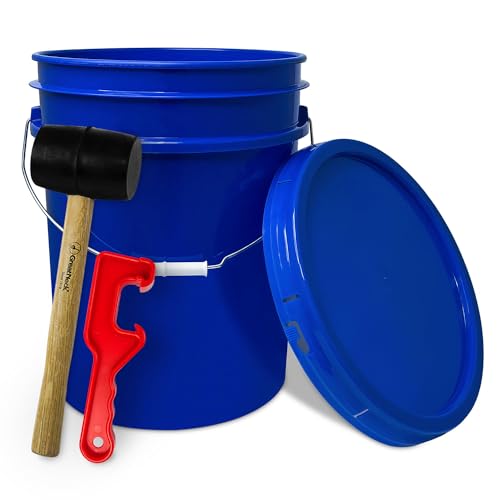 5 Gallon Bucket w/Lid, Food Grade BPA-Free, 1 Pack, Blue | Airtight Lid, Mallet and Lid Opener Included, Heavy-Duty 90 Mil HDPE Plastic, Food-Safe Durable Container, Made in USA - color: Blue, size: 1 Pack