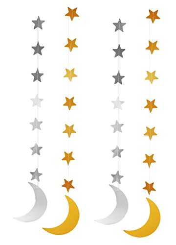 Zaffron Silver and Gold Crescent Moon Hanging Eid Decorations (4 Pack)