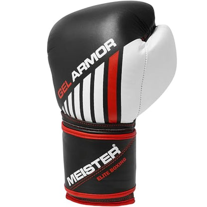 Meister Gel Armor 473.2ml(16온스) 트레이닝 복싱 장갑, 풀 그레인 가죽 + 메시 드로스트링 백 포함 | Built for heavy hitting with gel-lined impact foam protection, secure oversized wrist support and breathable palm