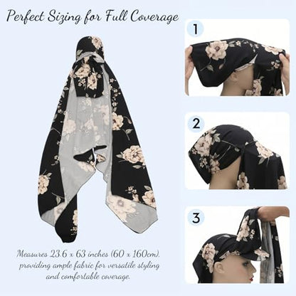 ZLYC Women Muslim Hijab Scarf with Visor Built-in Undercap Sun Protection Headwrap - color: Flowers Black