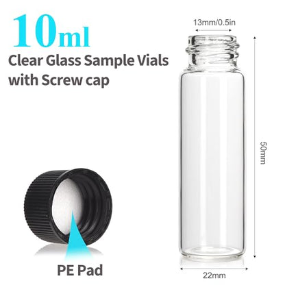 BIGLEE 100PCS 10ML Clear Small Glass Vials with Screw Caps - color: Clear, size: 10ML-100PCS