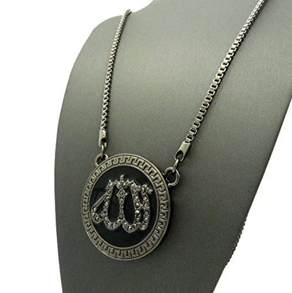 Iced BLACK ALLAH MUSLIM Medal Bling Pendant & 3mm 30" Box Chain Hip Hop Necklace