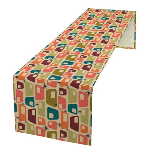 Mid Century Modern Table Runner,Abstract Aesthetic Geometric Mid Century Retro Modern Patterns Printed Linen Table Runner for Kitchen Dining Room Holiday 13x36 Inch - color: Mid Century-1, size: 13x36 Inch