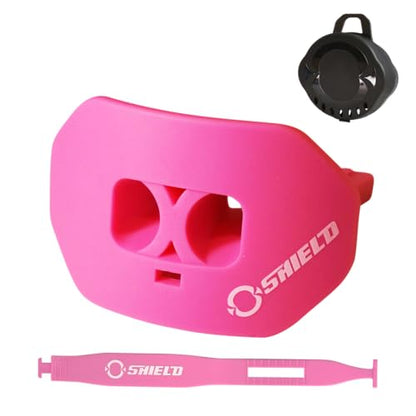 O Shield Core Football Mouth Guard, Detachable Strap | No boil, BPA-free silicone and TPE, brace friendly, ventilated case included, football 7v7 and flag - color: Pink