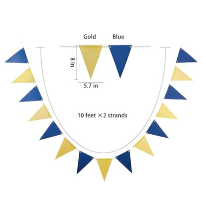 MOWO Gold Blue Pennant Banner Paper Bunting, 30pc, 20feet - color: Gold,blue