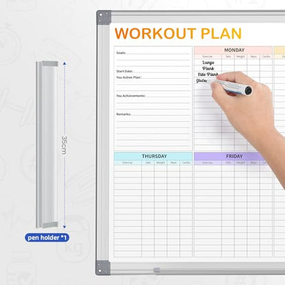 Fitness Tracker Magnetic Whiteboard Workout Plan Dry Erase Board for Wall 24'' x 18'',Hanging Mounted Weekly Fitness Tracker Gym Exercise Tracker Schedules and Checklists - size: Large