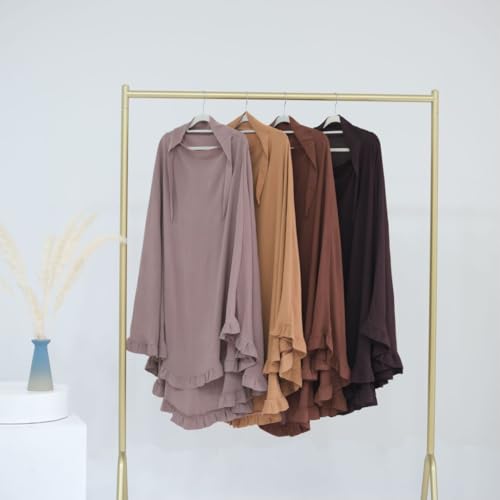 Boedaty Ramadan Eid Prayer Garment Long Khimar Hijab Scarf Wrap with Flounces Abaya Jilbab Muslim Islam for Women - color: Khaki1