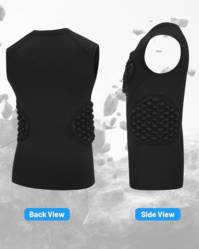 Blueleaf Youth Baseball Chest Protector Padded Compression Sleeveless Shirt Rib Heart Sternum Guard Softball Football - color: Black, size: Large