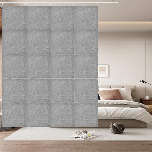 12Pcs Hanging Room Divider Made of High Density Polyester Fiber Panels for Decorating Bedroom Living Dining Room Kitchen Office Restaurant Home Hotel Decor（Plain - Gray） - color: Grey, size: Plain