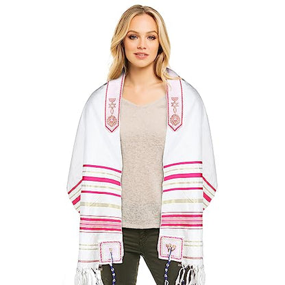 HalleluYAH Messianic Tallit Prayer Shawl 72"x 22" with Bag For Men & Women - color: Pink