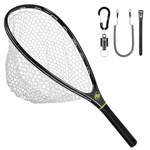 SF Fly Fishing Landing Net Soft Rubber Mesh Trout Net Catch and Release Net - style: Carbon Fiber Combo Small