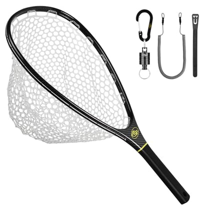 SF Fly Fishing Landing Net Soft Rubber Mesh Trout Net Catch and Release Net - style: Carbon Fiber Combo Small