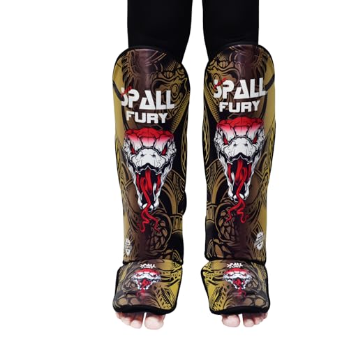 Muay Thai Shin Guards for Kickboxing Martial Arts BJJ Boxing Equipment MMA Training and Sparring Leg Guard with Instep Protection Pads - color: Fury-Golden, size: Large/Xlarge