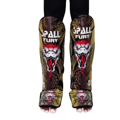 Muay Thai Shin Guards for Kickboxing Martial Arts BJJ Boxing Equipment MMA Training and Sparring Leg Guard with Instep Protection Pads - color: Fury-Golden, size: Large/Xlarge