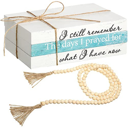 Jetec 3 Pcs Decorative Display Books Hardcover White Home Decor Coffee Table Faux Farmhouse Stacked Fake Decorative Books with Wood Bead Tassels for Shelves Kitchen, 58 Inch, I Still Remember - style: I Still Remember