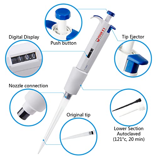 FOUR E'S SCIENTIFIC 1-10mL Pipette, Adjustable Volume Micropipette | Single-Channel Pipettor, Ergonomic Design, Precise Volume Dial - size: 09 (1-10mL)