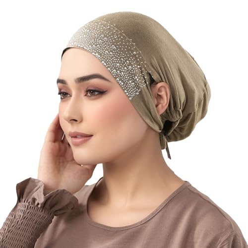 Hijab Undercaps Slouchy Beanies Cap Soft Hijab Caps Under Scarf for Women Muslim Jersey Inner Beain-Cap - color: Khaki