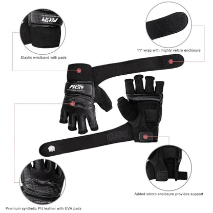 FitsT4 Sports Half Mitts MMA UFC Training Boxing Punch Bag Martial Arts Gloves - color: Black, size: XX-Large