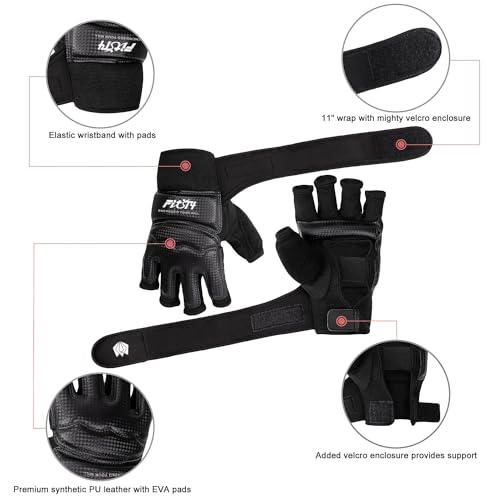 FitsT4 Sports Half Mitts MMA UFC Training Boxing Punch Bag Martial Arts Gloves - color: Black, size: Medium