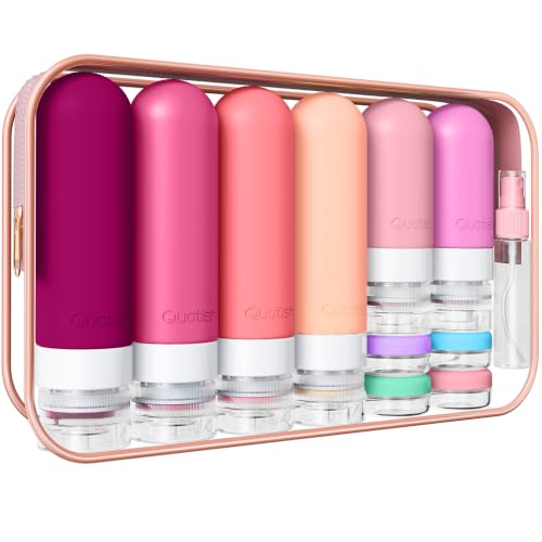20 Pack Travel Bottles for Toiletries, Original Patented, TSA Approved Travel Size Containers, Leak Proof Silicone Shampoo and Conditioner Bottles Women & Men, Airplane Cruise Essentials, Rose - color: Rose
