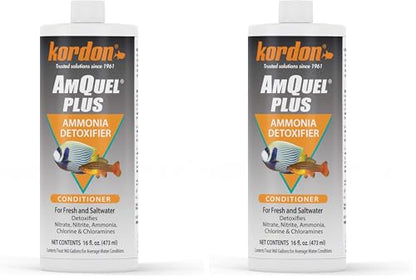 Kordon AmQuel Plus Aquarium Water Conditioner - Instantly Detoxifies Ammonia, Nitrite, Nitrate, and Chlorine Remover for Freshwater & Saltwater Aquariums, 16 Ounces (Pack of 2) - size: 16 Ounces (Pack of 2)