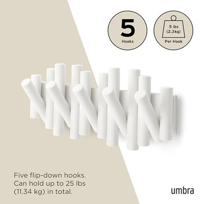 Umbra Picket Coat Rack, Wall Mount 5 Flip-Down Coat Hooks, White - color: White, size: 5-Hook