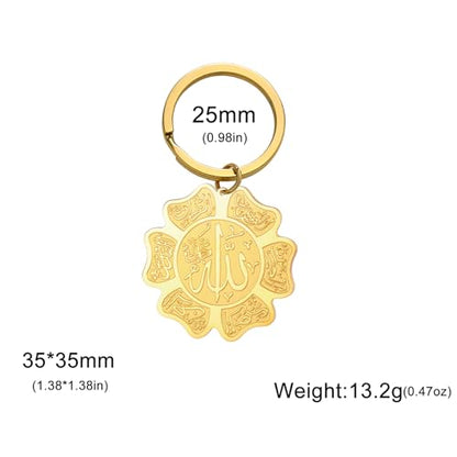 Islamic Ayatul Kursi Keychain Muslim Allah Pendant Arabic Calligraphy Allah Amulet Religious Jewelry Eid Ramadan Gift - color: Ayatul Kursi Allah Keychain Gold