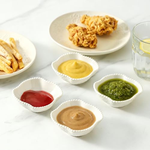 UIBFCWN 12 Pack Dipping Bowls, 2 oz Ceramic Soy Sauce Dish, White Dipping Sauce Bowls/Dishes, Condiment Server, Small Appetizer Pinch Bowls for Condiments, Sushi, Ketchup, BBQ - color: Pearl, size: 12 Pack