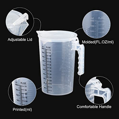 PATIKIL Graduated Beaker, 2 Pack 2000ml PP Plastic Liquid Measuring Cup Double Sided Black Graduations with Handle Lid and Spout for Lab Kitchen Home - size: 2000ml