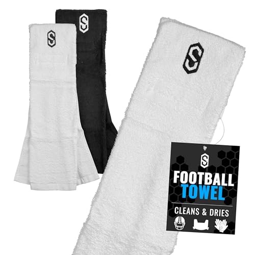 Sports Unlimited Xtra Soft Football Towel, Sports Towel with Hook and Loop Closure to Clean Football Visor and Football Gloves - color: White
