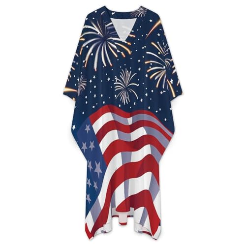 U.S.A. 4th of July Men's Kaftan Thobe V-Neck Long Gown Loose Robe - size: Small