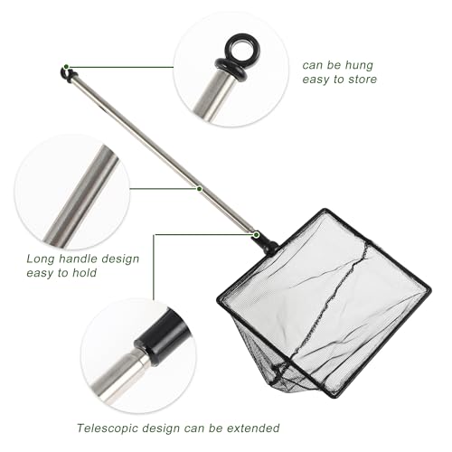 Fish Tank Net, Fine Mesh Aquarium Fish Net, Long Handle Fish Net, Stainless Steel Extendable Handle, Square Aquarium Cleaning Net for Aquarium Accessories - size: 6 inch