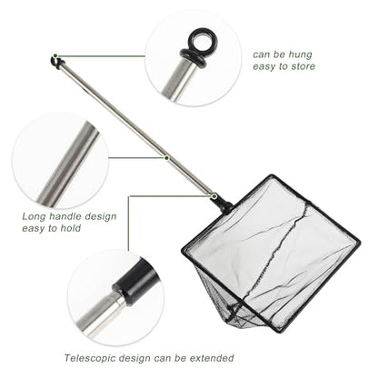 Fish Tank Net, Fine Mesh Aquarium Fish Net, Long Handle Fish Net, Stainless Steel Extendable Handle, Square Aquarium Cleaning Net for Aquarium Accessories - size: 6 inch