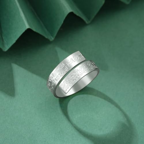 Dreamtimes Islamic Ayatul Kursi Rings for Women Muslim Quran Allah Openable Rings Allah Ring Ayatul Kursi Arabic Calligraphy Rings for Men Islam Eid Ramadan Gifts - color: Silver