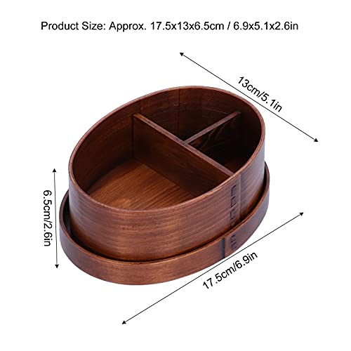 LIZEALUCKY Portable Bento Box, 7 inch Wooden Lunch Box, Adult Wooden Bento Box Handmade Natural Wooden Sushi Box Cutlery Bowl Food Container 3 Compartment Storage