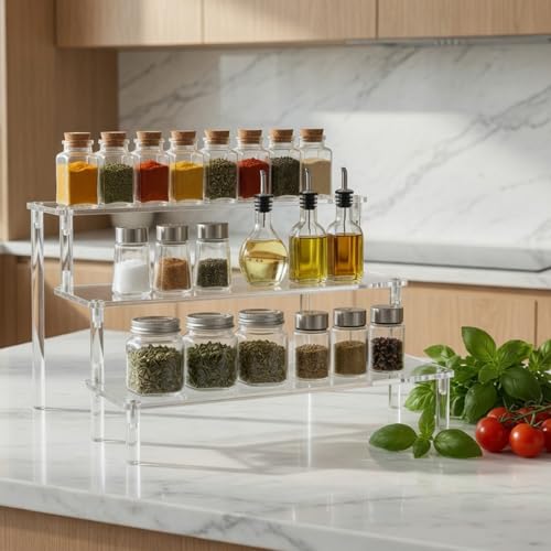 WEERSHUN 3 Tier Acrylic Display Stand Risers, Clear Tabletop Display Shelf for Perfume, Figures & Collectibles, Thick Acrylic Organizer for Cupcake, Cosmetics & Home Decoration - size: 1PACK 3-layer transparent