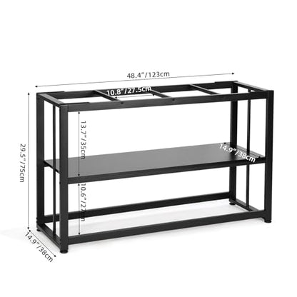 VOWNER 55-75 Gallon Fish Tank Stand, Metal Aquarium Stand, Black | 48.4" x 14.9" x 29.5" Heavy Duty Reptile Tank Stand, Adjustable 2-Tier Fish Tank Rack Shelf for Home Office, Stand Only - color: Black